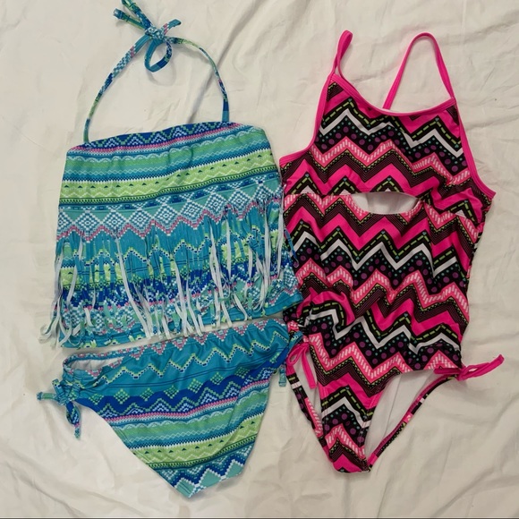 PSNY Lot of 2 Girls Tankini & 1 Piece Swimsuits Size 12 - Picture 1 of 10